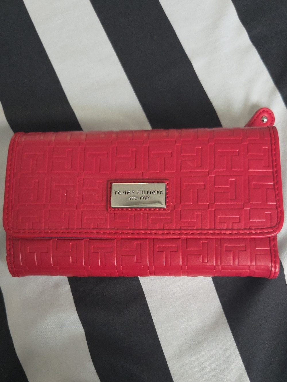 Tommy Hilfiger Red Quilted Logo Wallet with Metal Plate